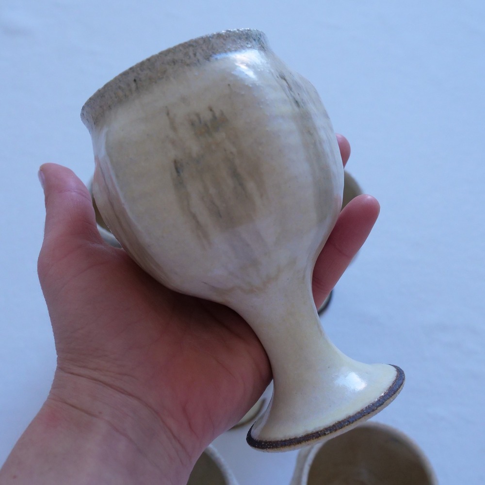 Lot of 6 vintage stoneware handmade goblets - Picture 5 of 8